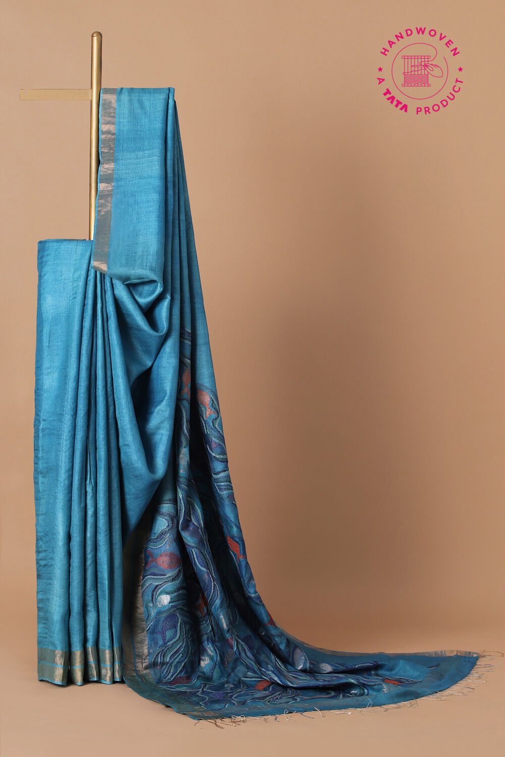 Blue Pure Silk Tussar Jamdani Saree image number null