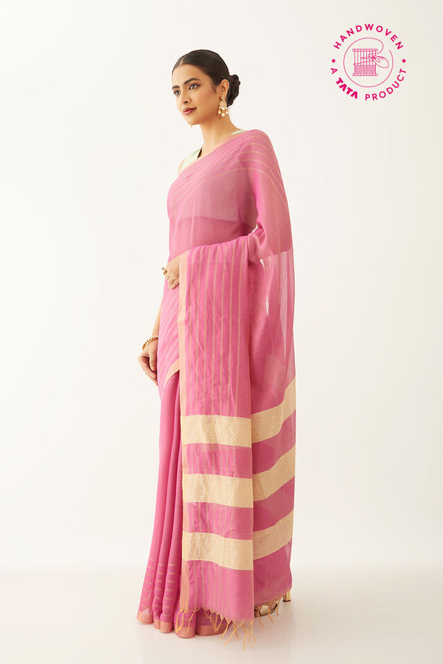 Dark Pink Silk Viscose Woven Bhagalpuri Saree