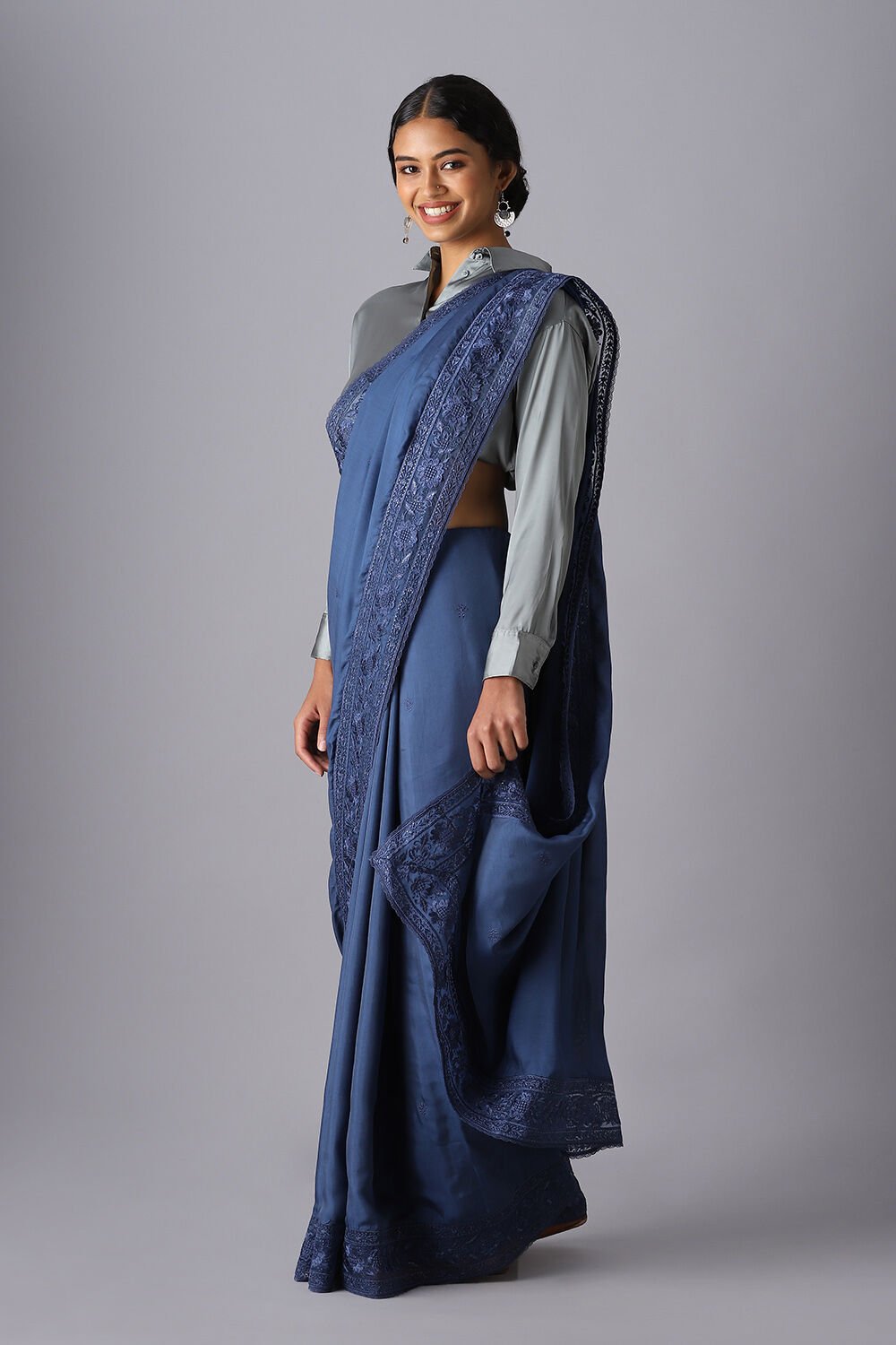 Blue Viscose Embroidered Saree image number null