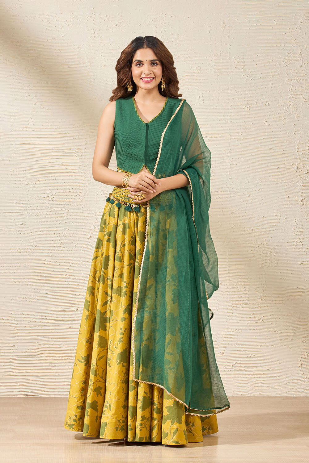 Green Pure Cotton Rajasthan Screen Printed Lehenga image number null