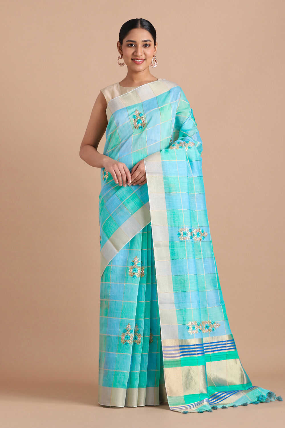 Blue Pure Embroidered Saree image number null