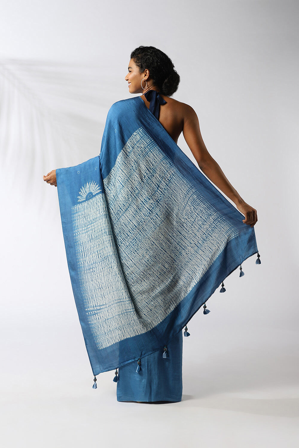 Dark Pure Blue Silk Shibori Saree image number null