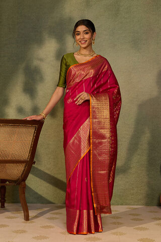 Pink Pure Silk Woven Kanjivaram Saree thumbnail image number null