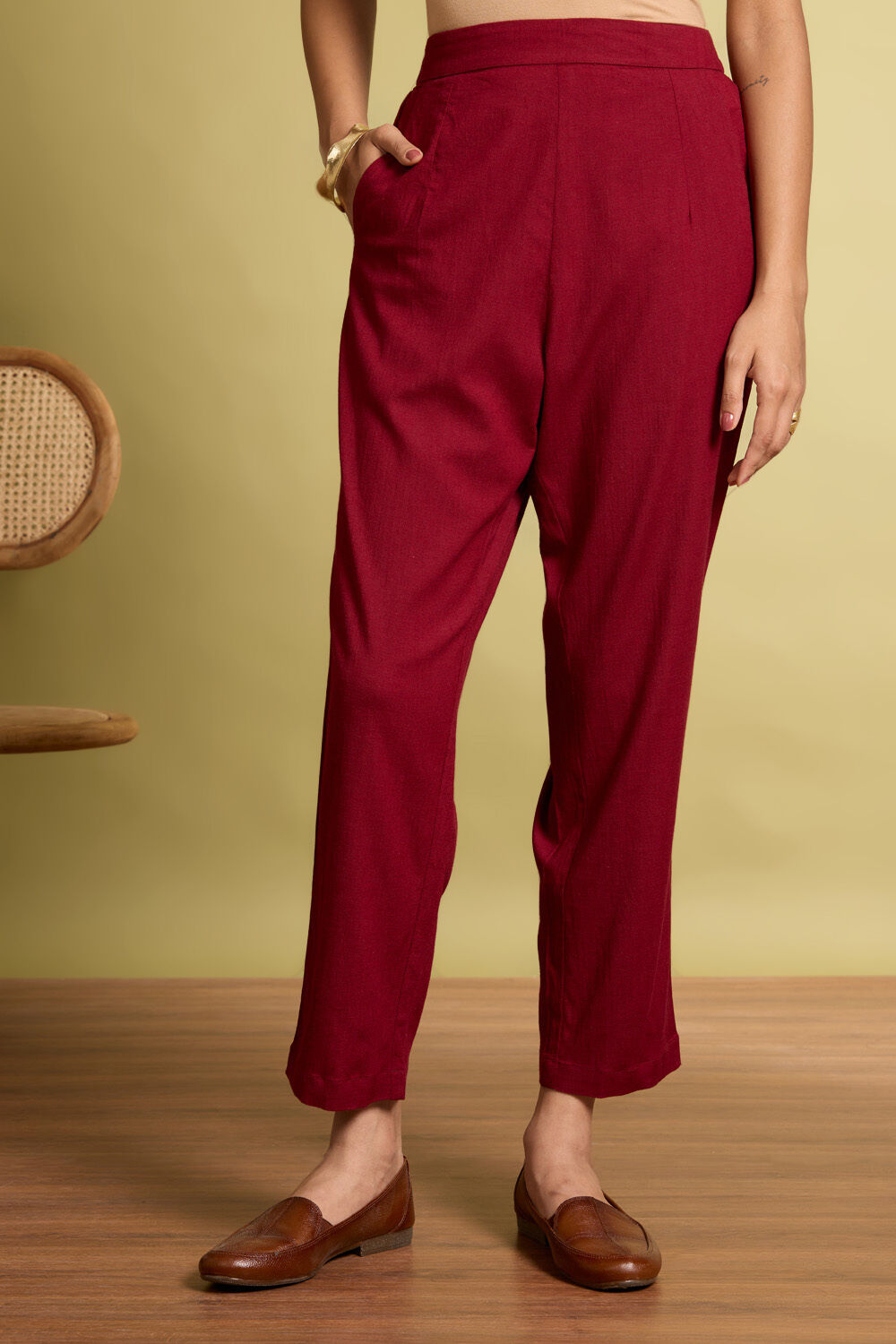 Dark Red Woven Viscose Trouser image number null