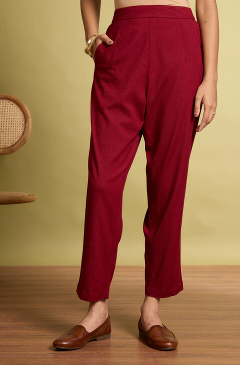 Dark Red Woven Viscose Trouser