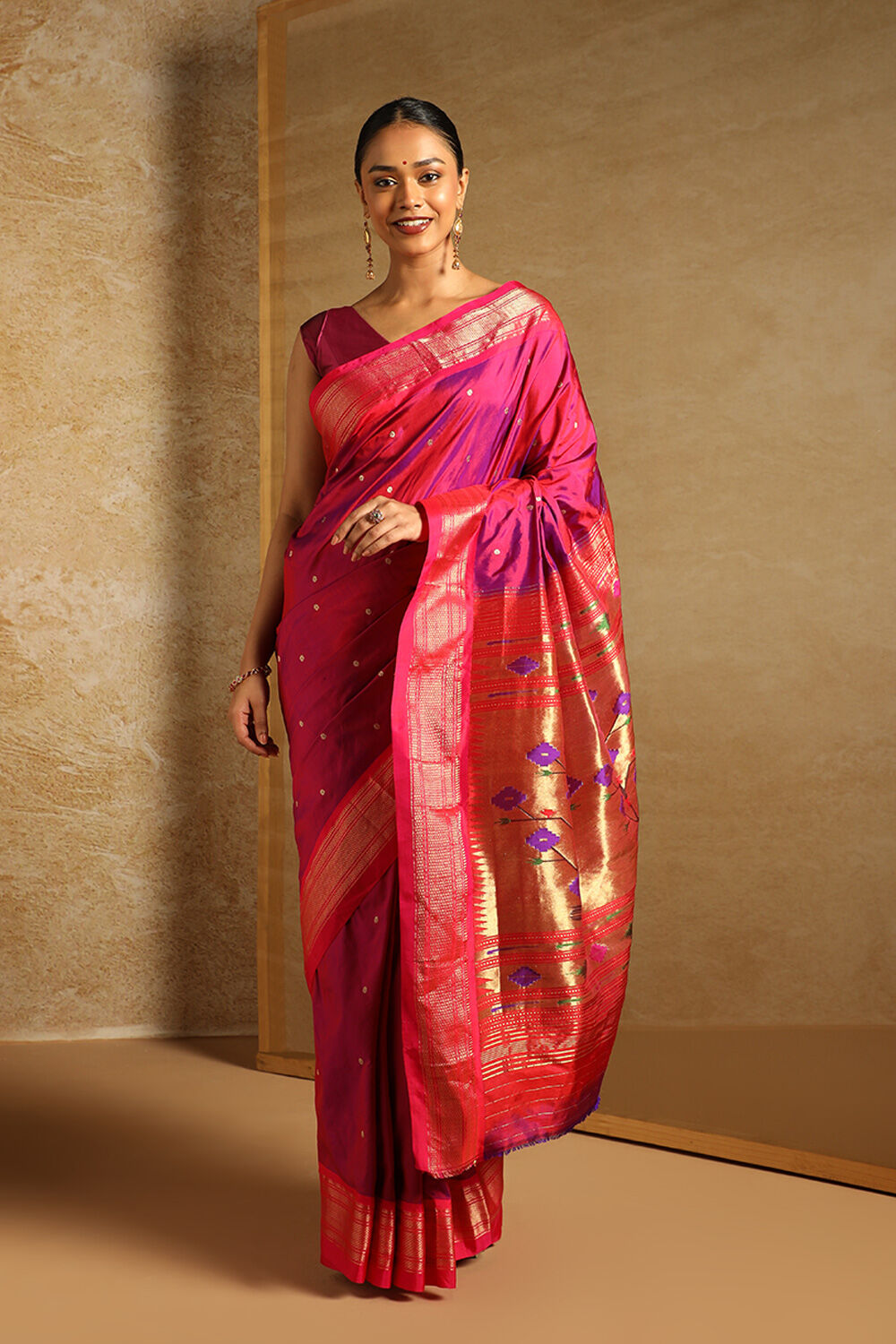 Voilet Pure Silk Paithani Saree image number null