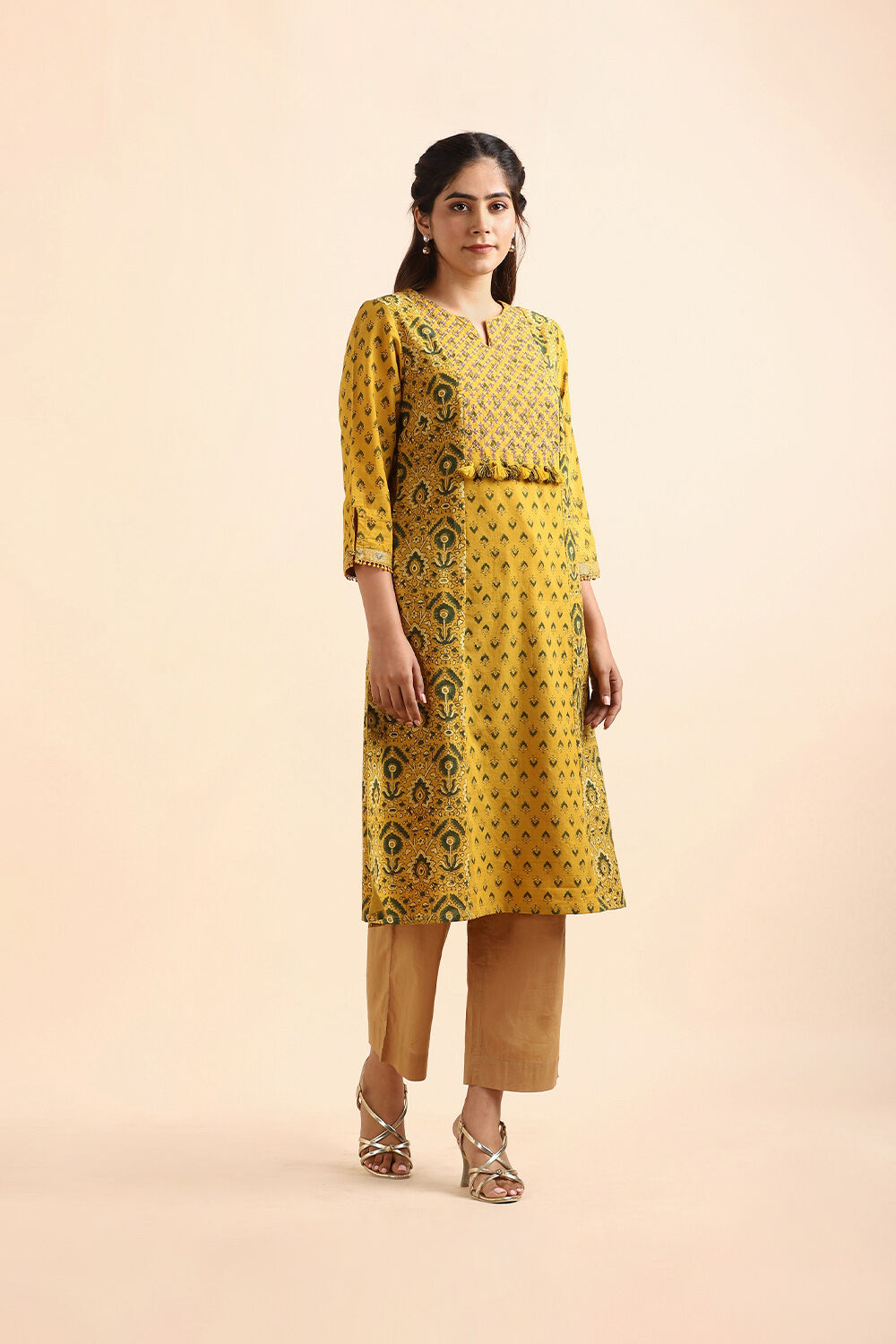 Yellow Ajrakh Block Printed Cotton Kurta image number null