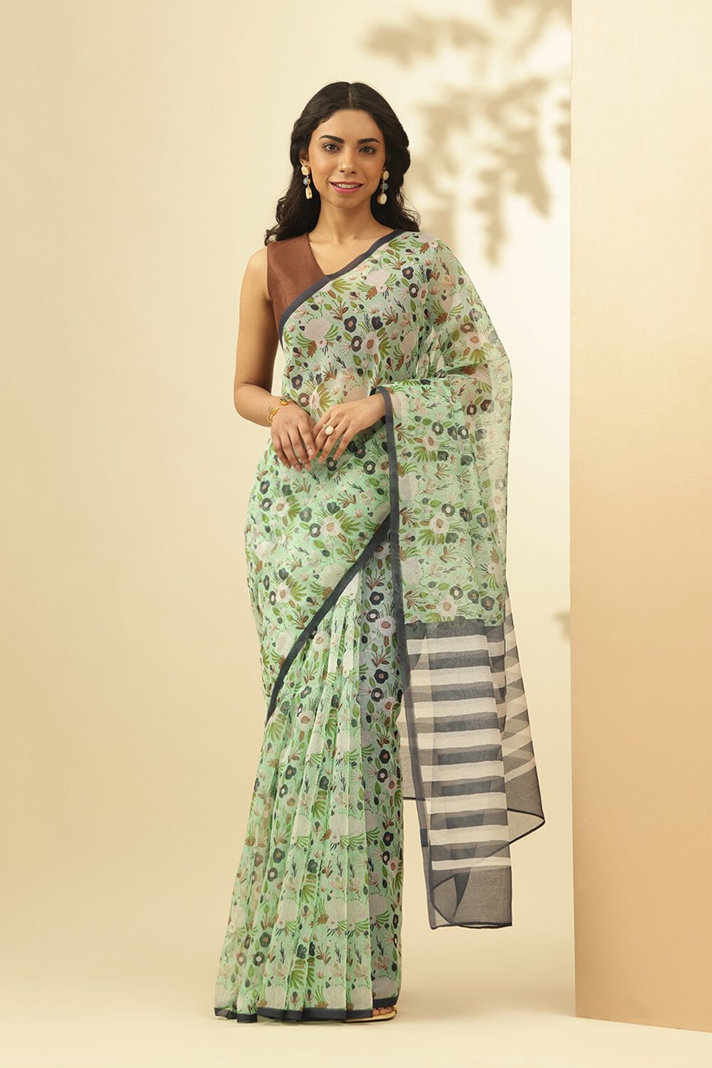Light Green Screen printed Pure Silk Cotton Saree image number null