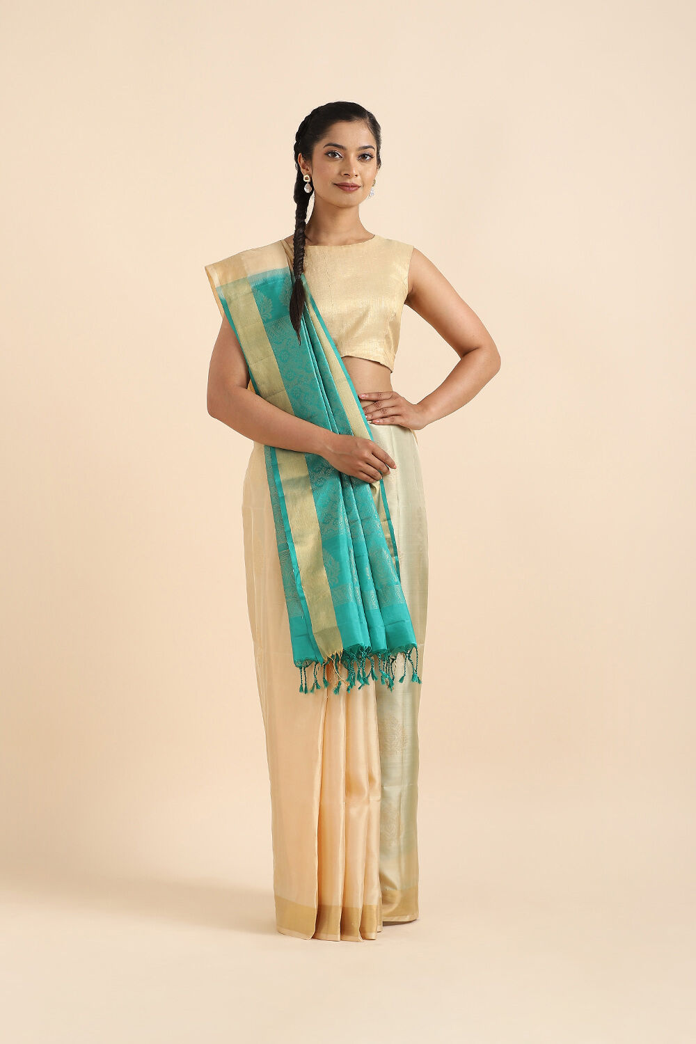 Beige Pure Soft Silk Saree image number null