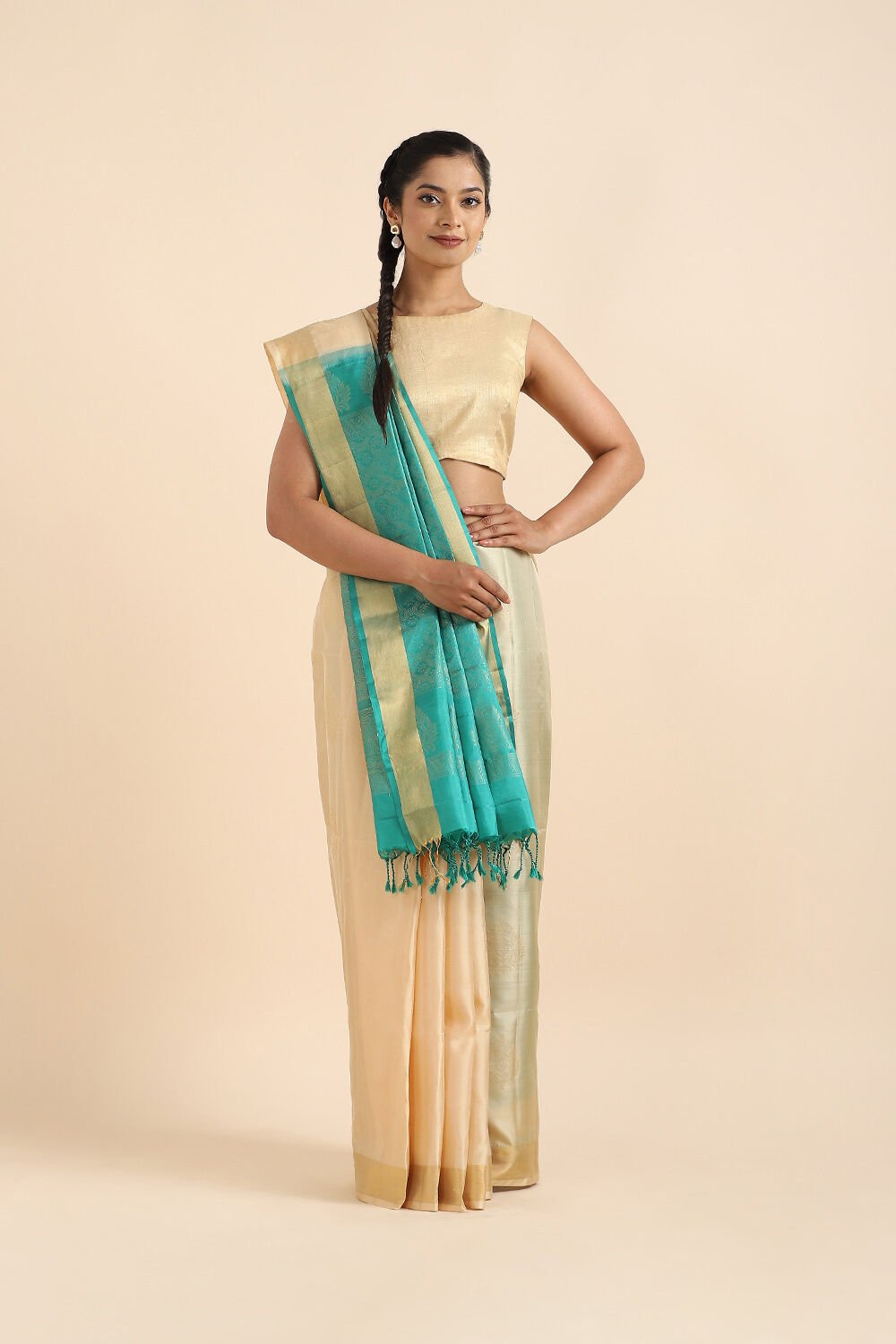 Beige Pure Soft Silk Saree image number null