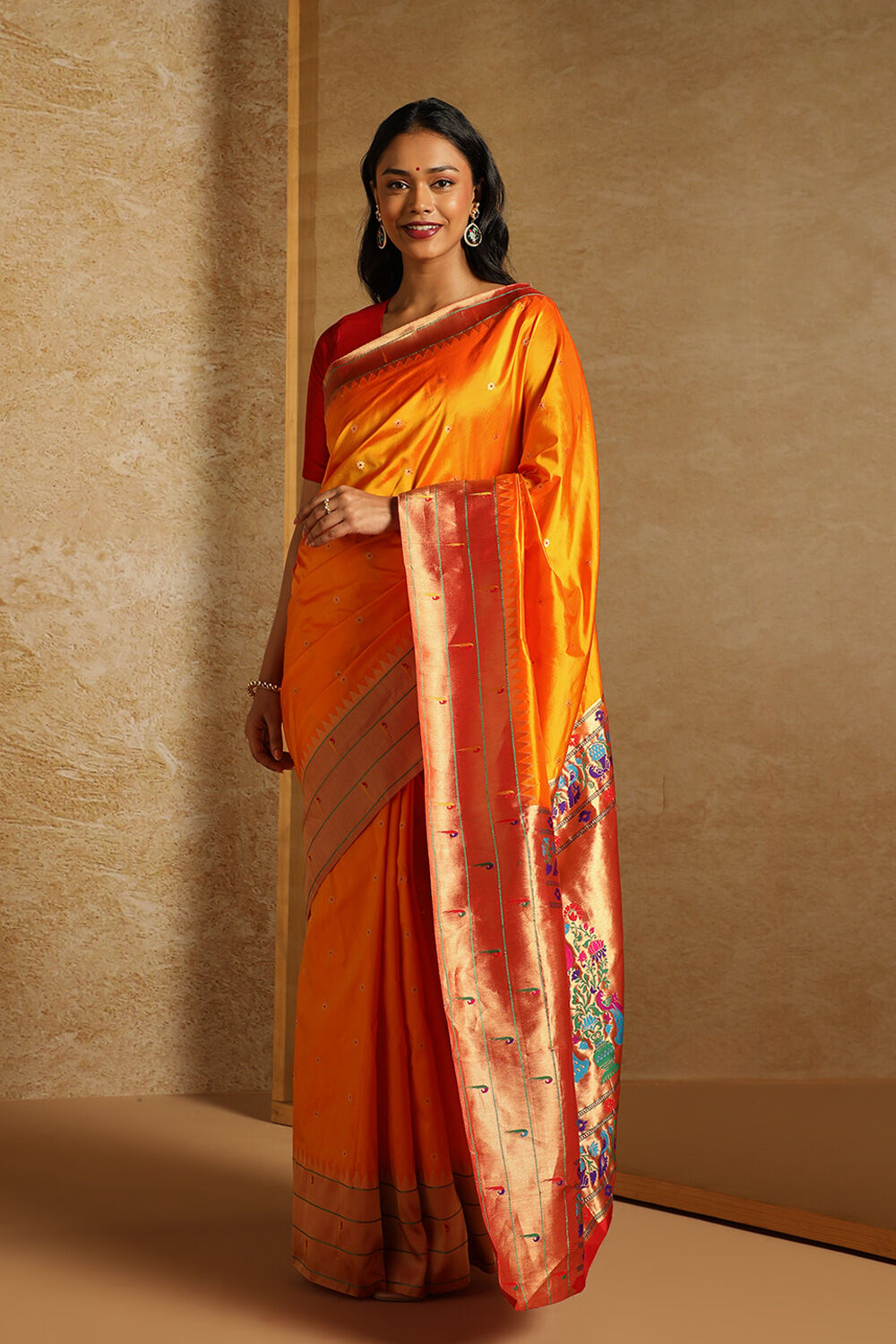 Mustard Pure Silk Woven Paithani Inspired Saree image number null