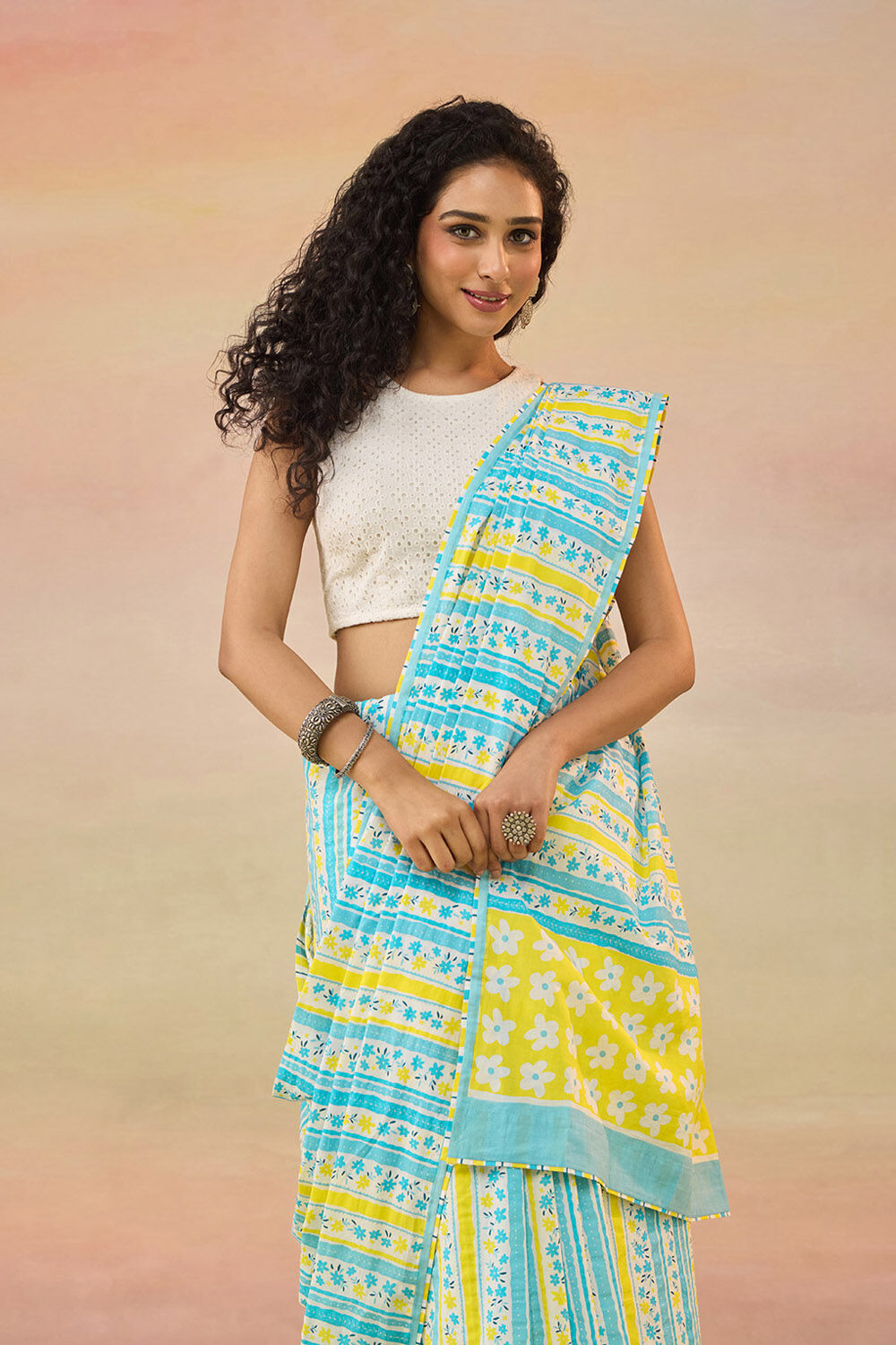 Light Blue Screen Printed Bengal Pure Cotton Saree image number null