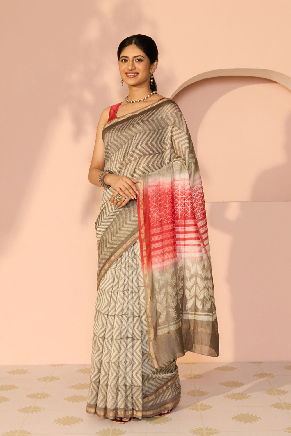 Brown Rajasthan Pure Silk Cotton Tie & Dye Shibori Saree image number null