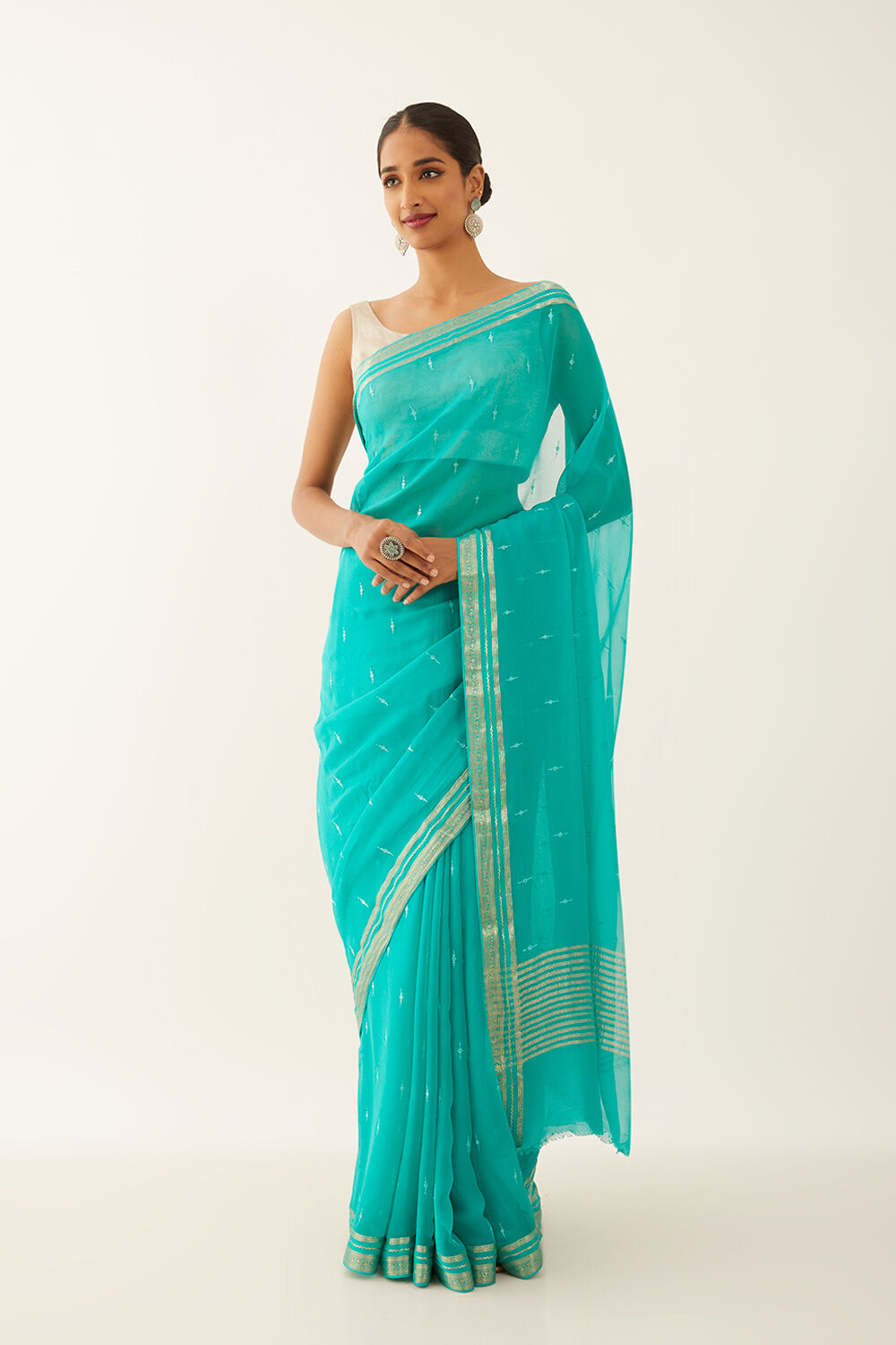 Blue Pure Chiffon Embroidered Saree image number null
