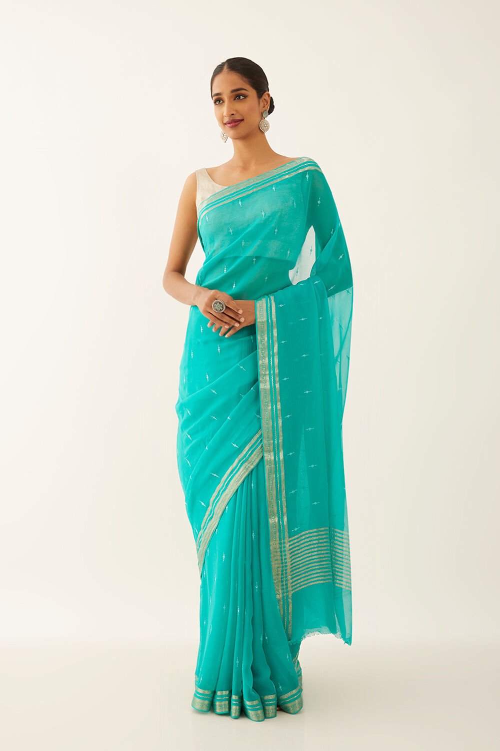 Blue Pure Chiffon Embroidered Saree image number null