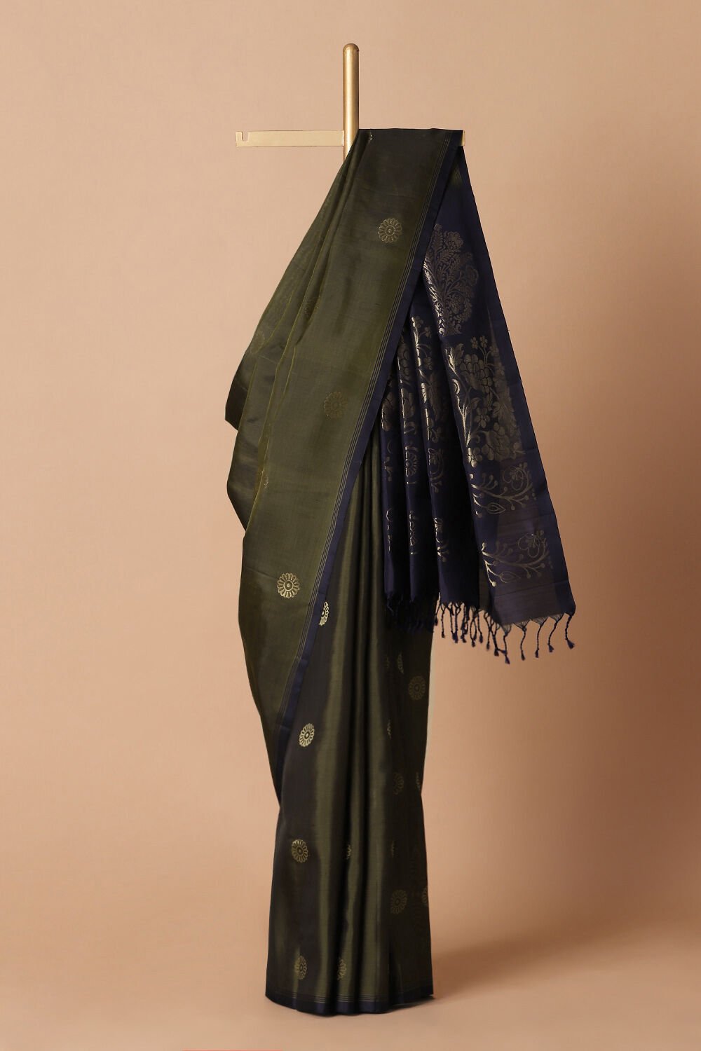 Dark Green Pure Silk South Saree image number null