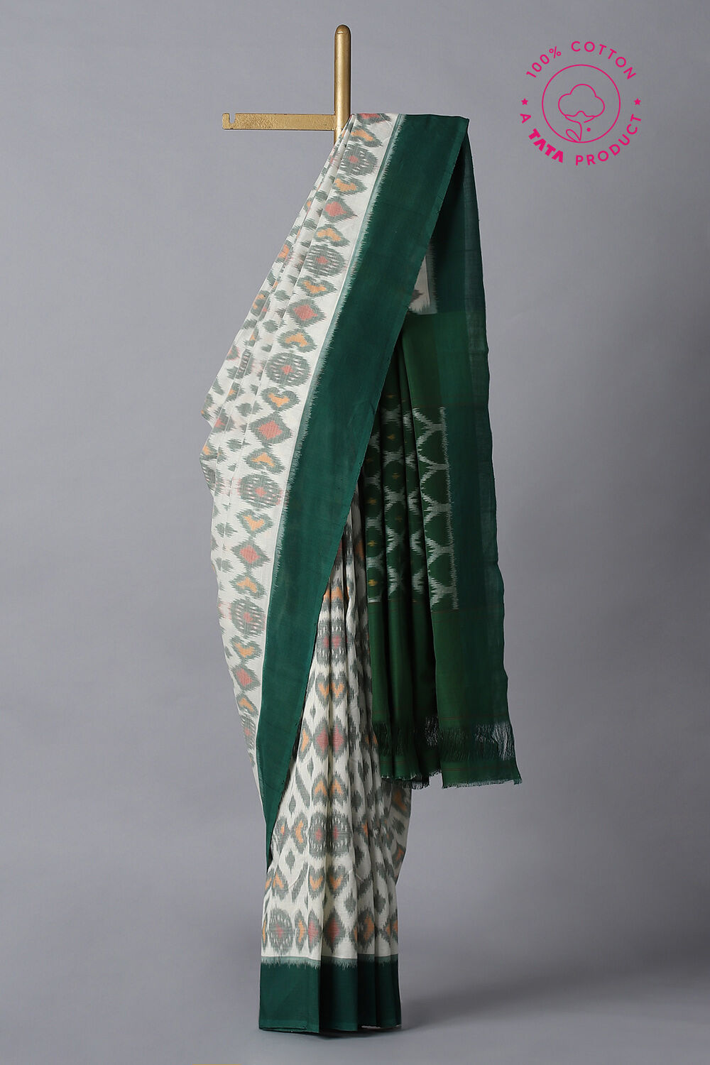 Off White Cotton Pochampalli Ikat Saree image number null