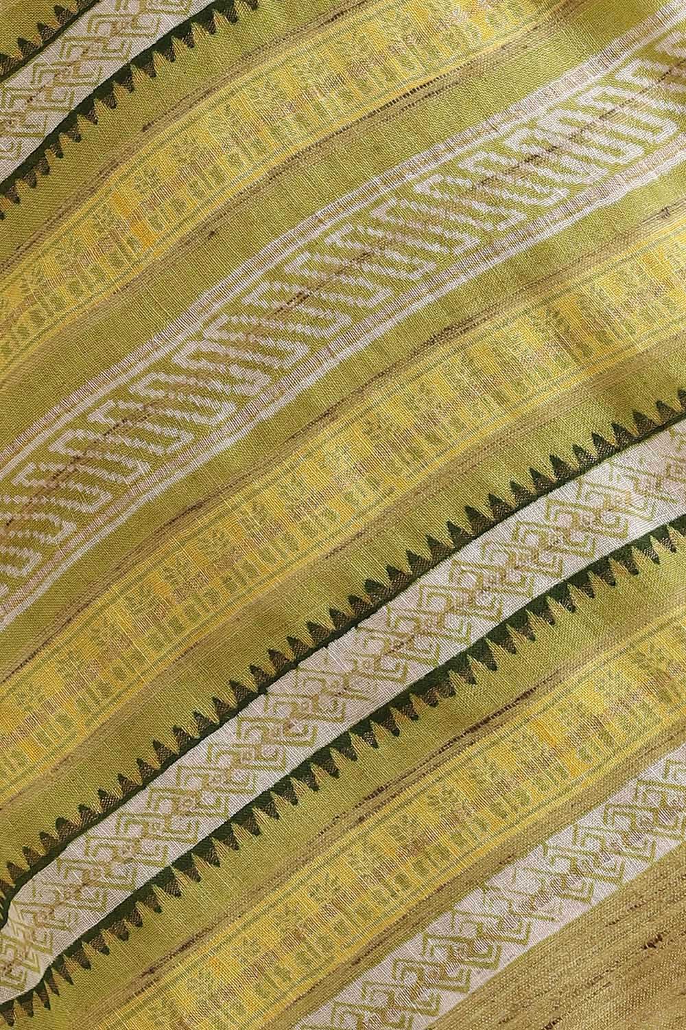 Green Pure Linen Printed Saree image number null