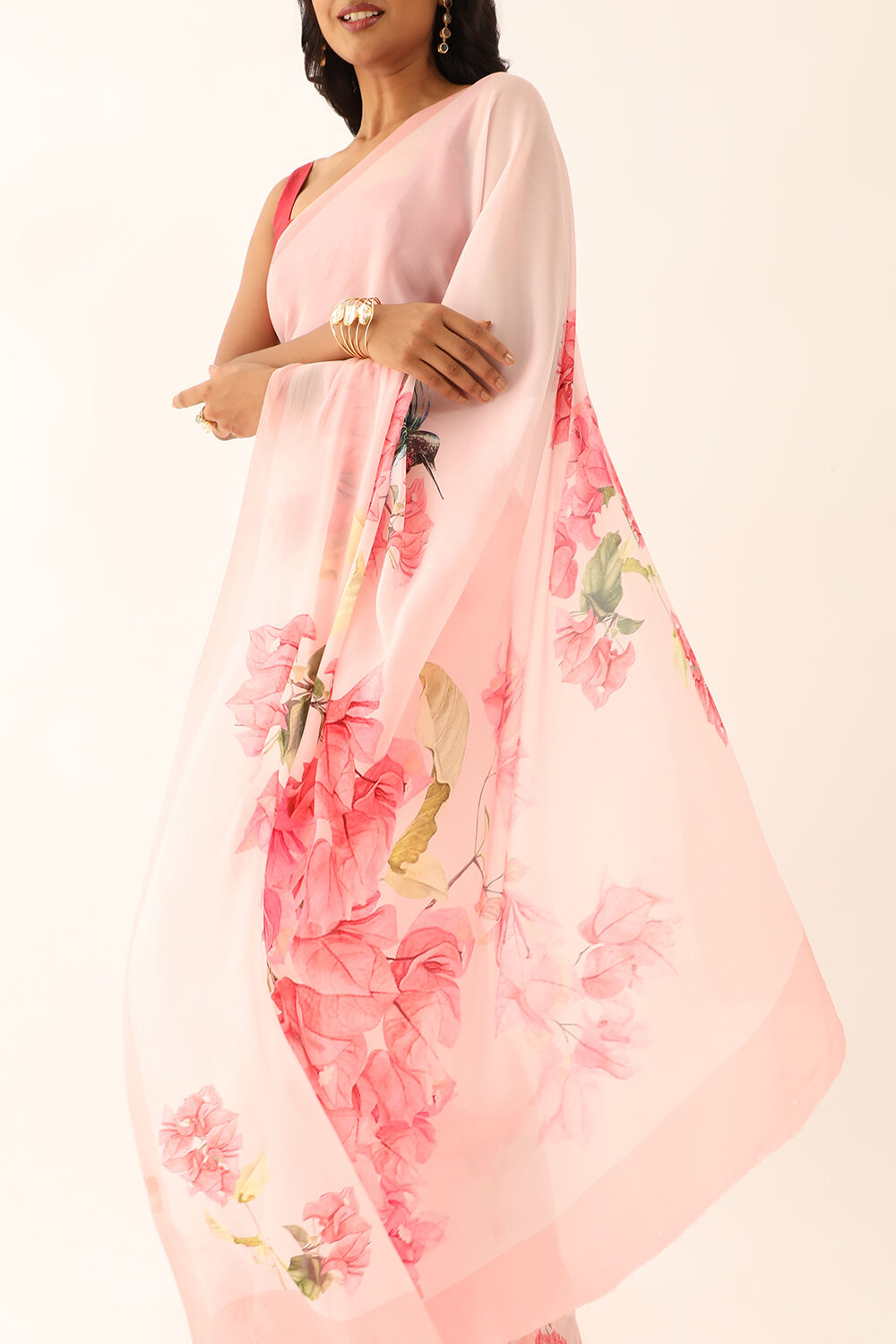 Light Pink Viscose Crepe Digital Print Saree image number null