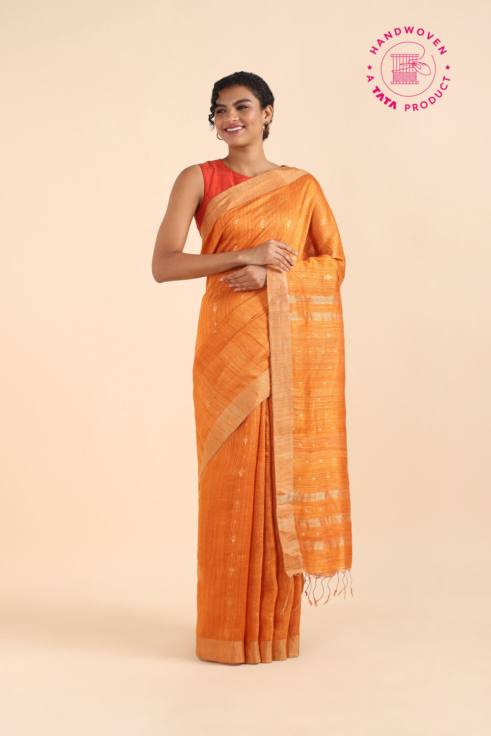 Orange Pure Silk Vanya Jamdani Saree image number null