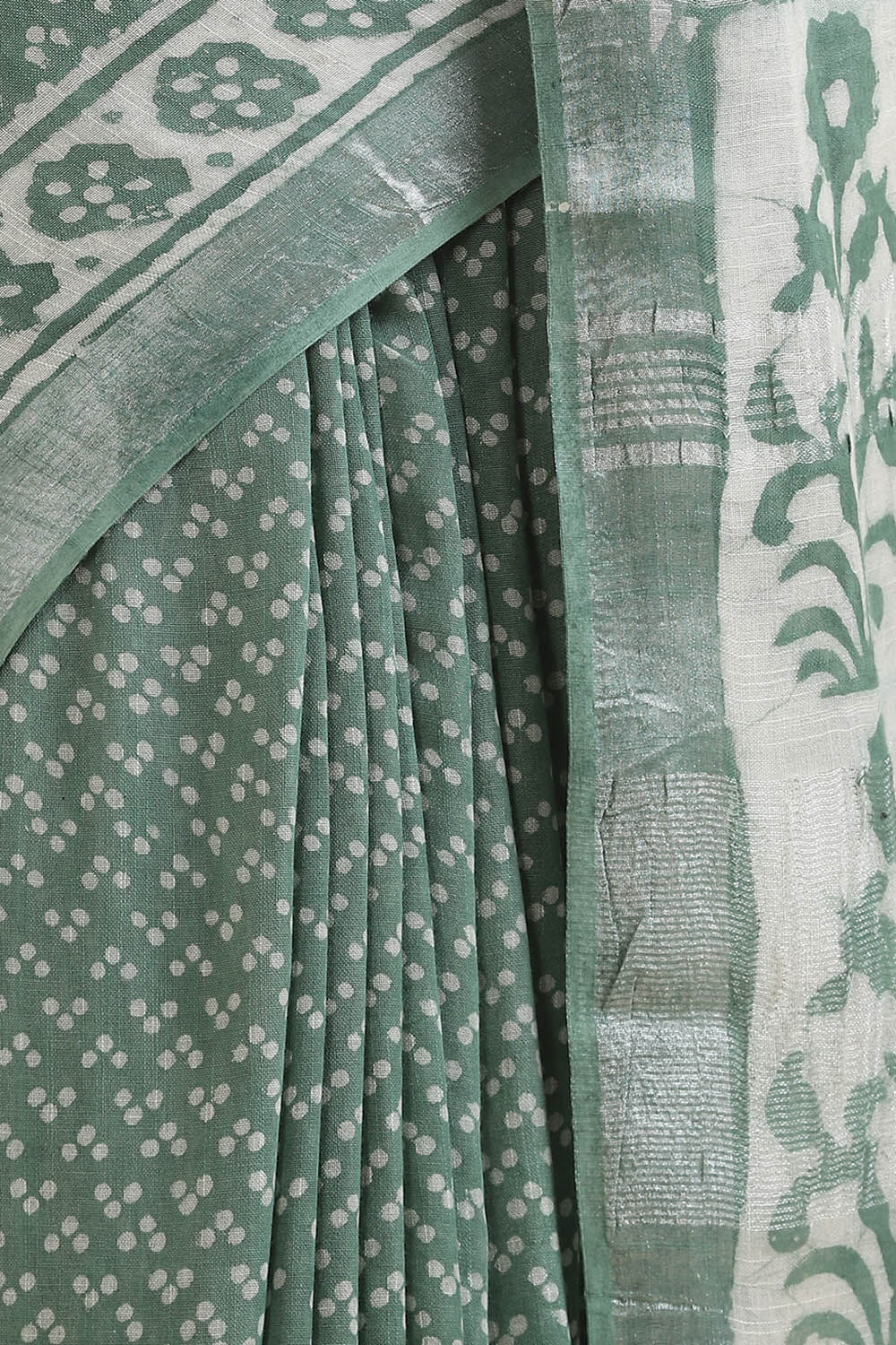 Dark Green Pure Cotton Linen Bagru Printed Saree image number null
