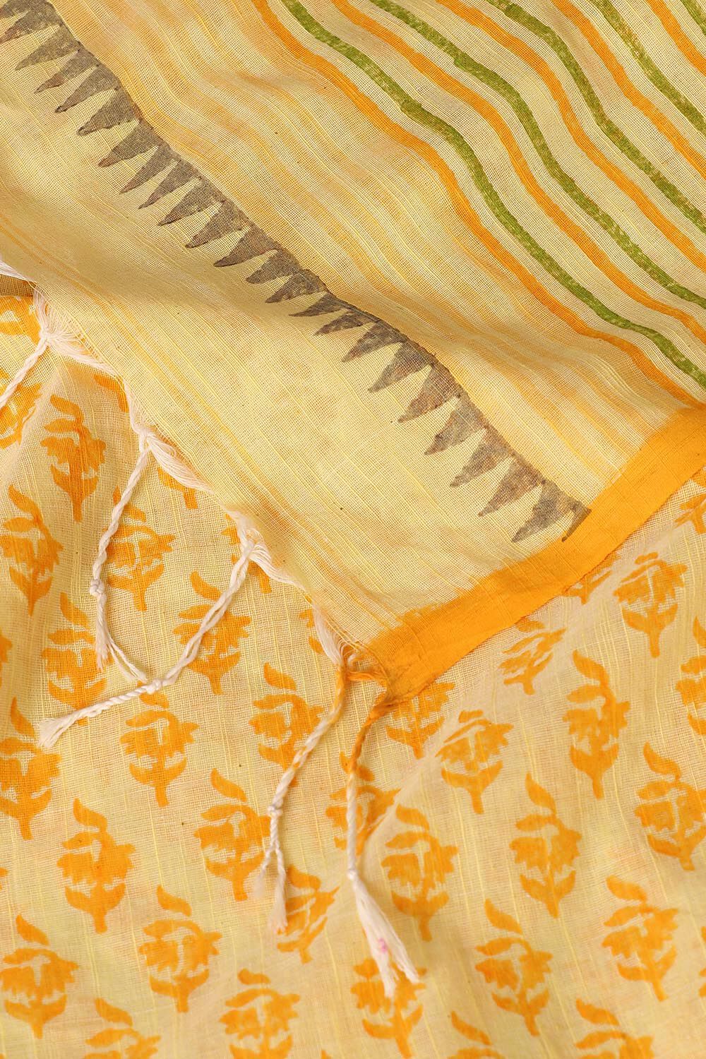 Yellow Pure Cotton Printed Saree image number null