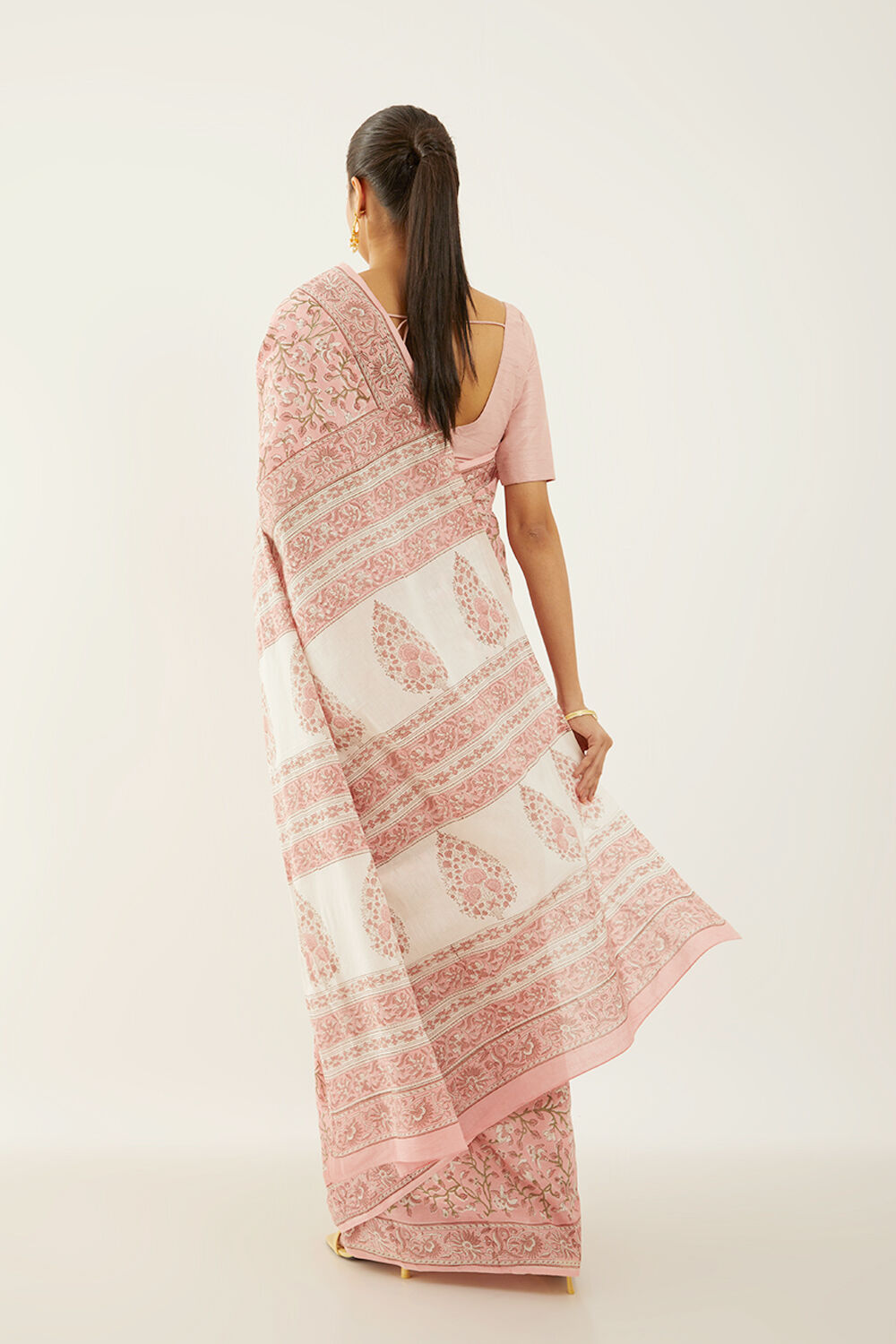 Pink Pure Cotton Block Print Saree image number null