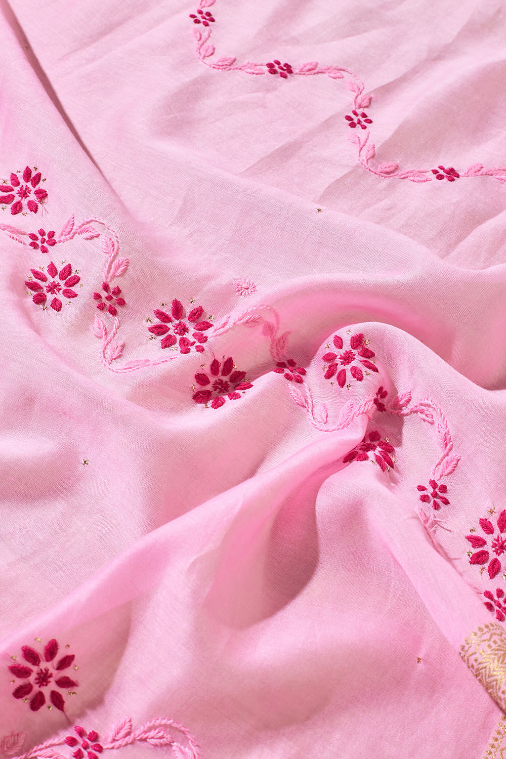Light Pink Lucknow Pure Silk Cotton Chikankari Saree image number null