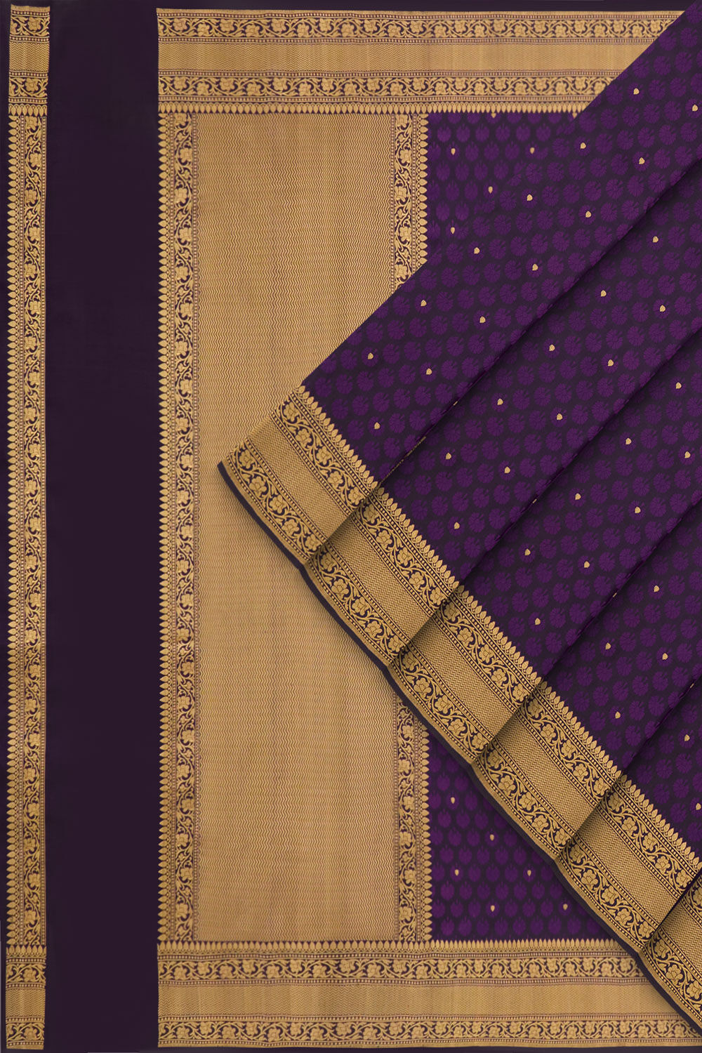 Dark Violet Banaras Pure Silk Tanchoi Saree image number null