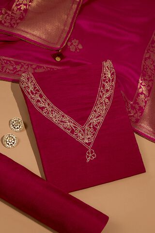 Dark Pink Pure Viscose Embroidered Unstitched Suit Set image number