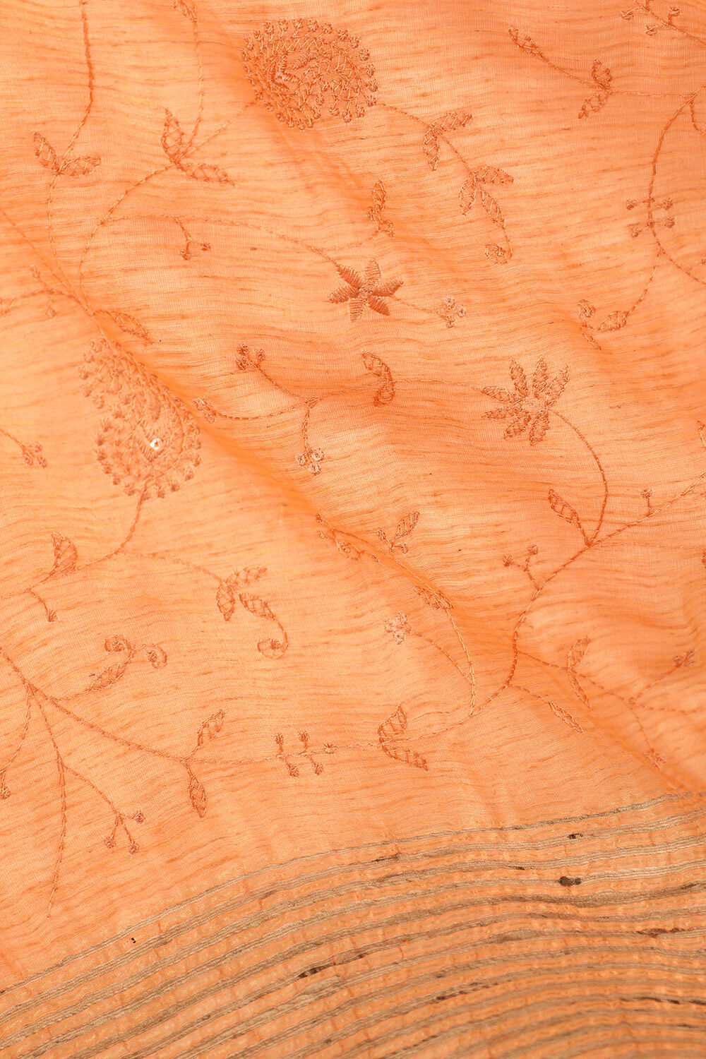 Orange Bhagalpur Pure Silk Linen Embroidered Saree image number null