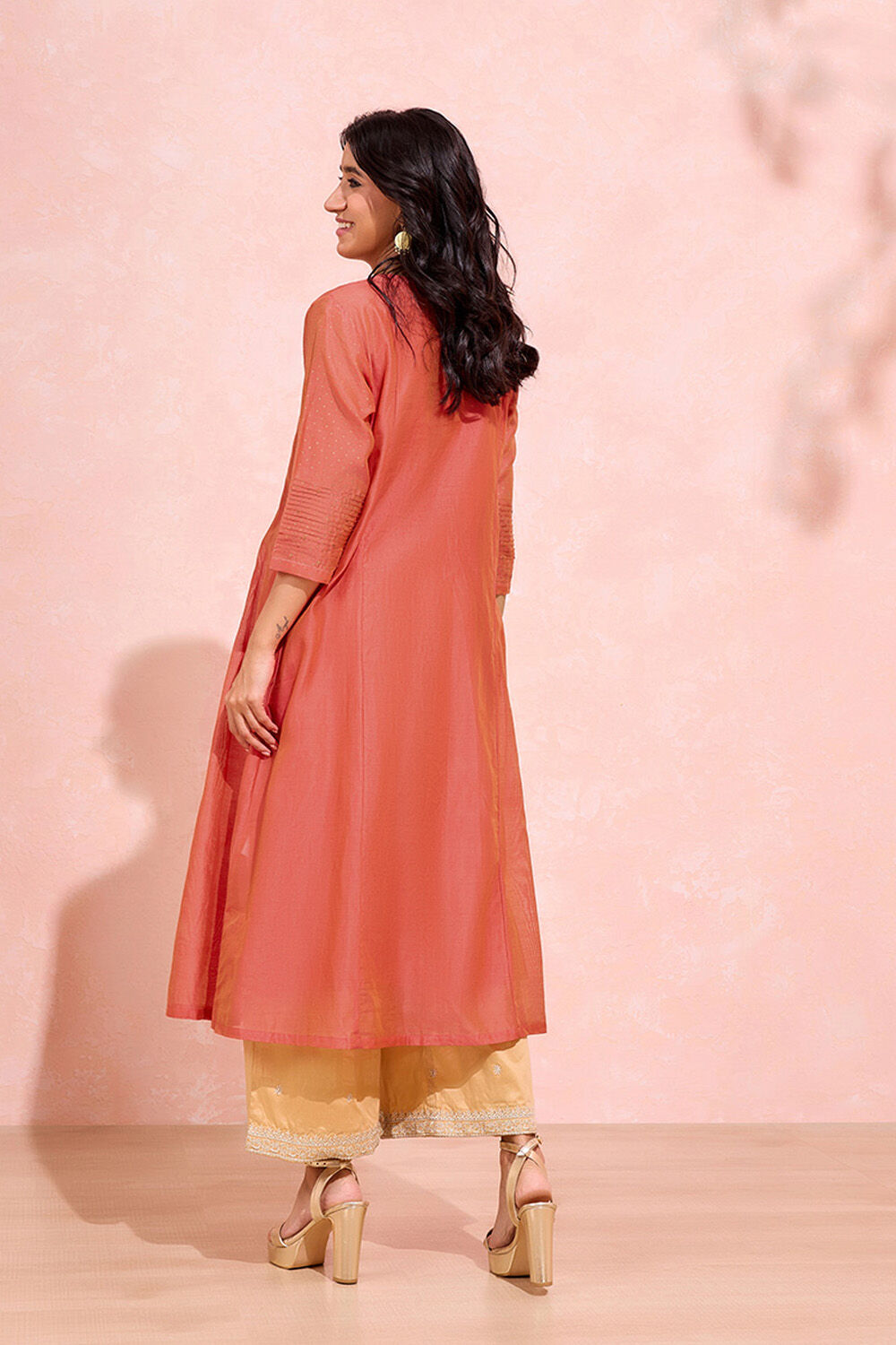 Red Block Printed Pure Silk Cotton Kurta Set image number null