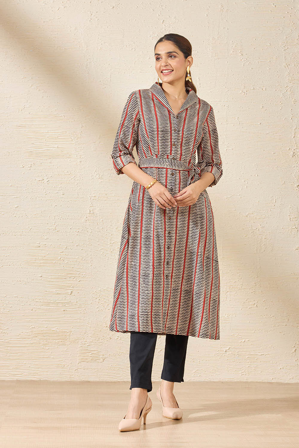 Beige Pure Cotton Printed Sanganeri Kurta image number null