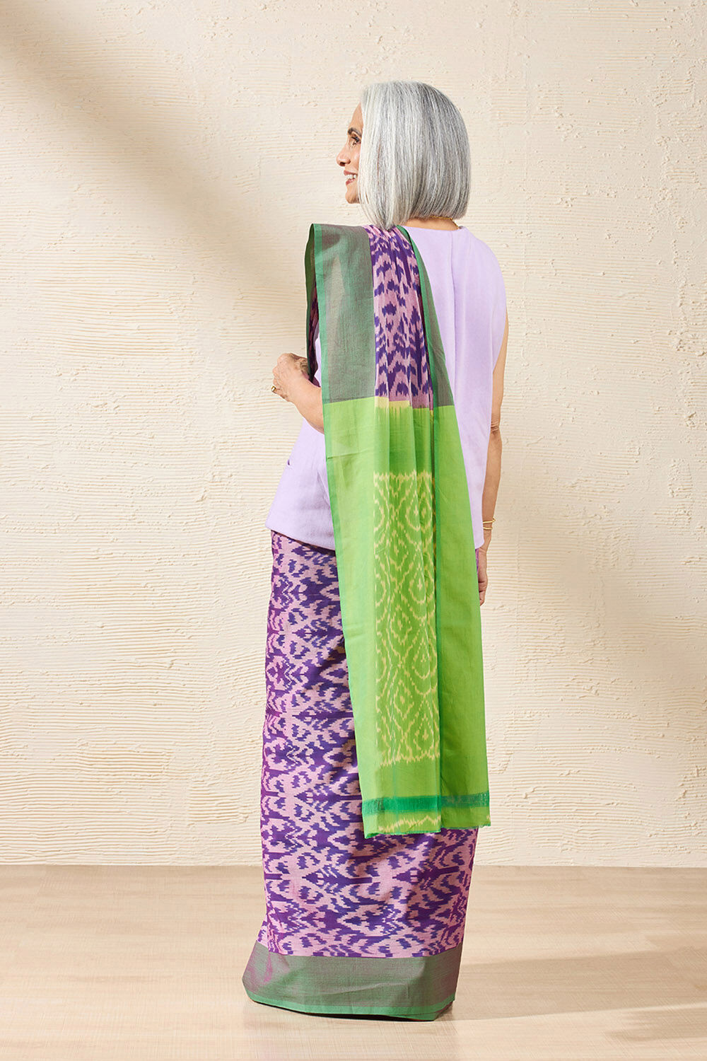 Violet Pochampalli Pure Cotton Ikat Saree image number null