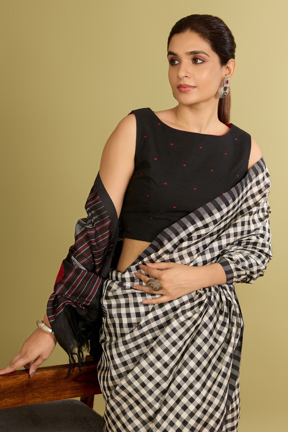 Black Woven Pure Cotton Blouse image number null