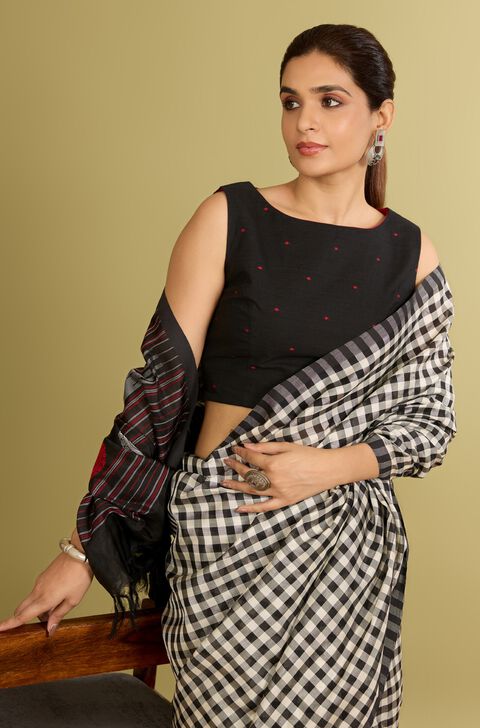 Black Woven Pure Cotton Blouse