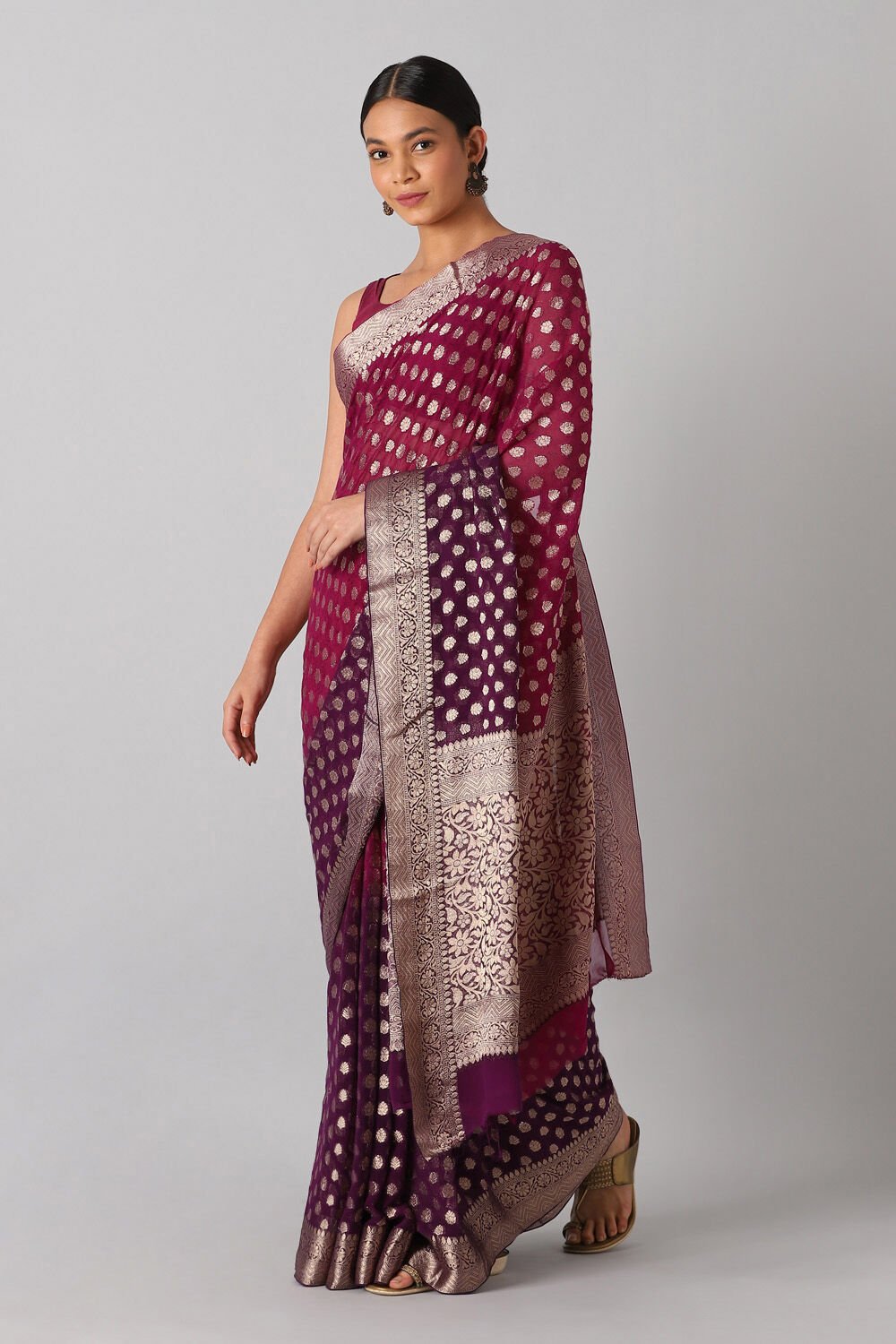 Violet Viscose Pure Georgette Banarasi Saree image number null
