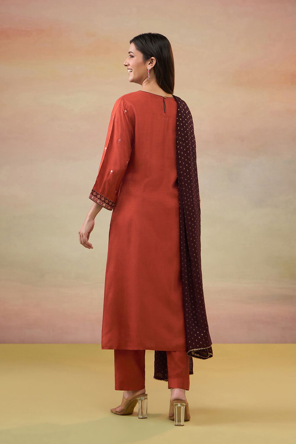 Dark Orange Pure Viscose Embroidered Kurta Set image number null