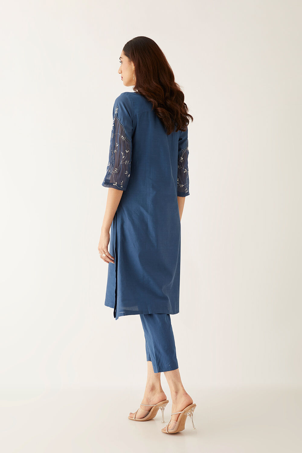 Blue Silk Cotton Embroidered Kurta Set image number null