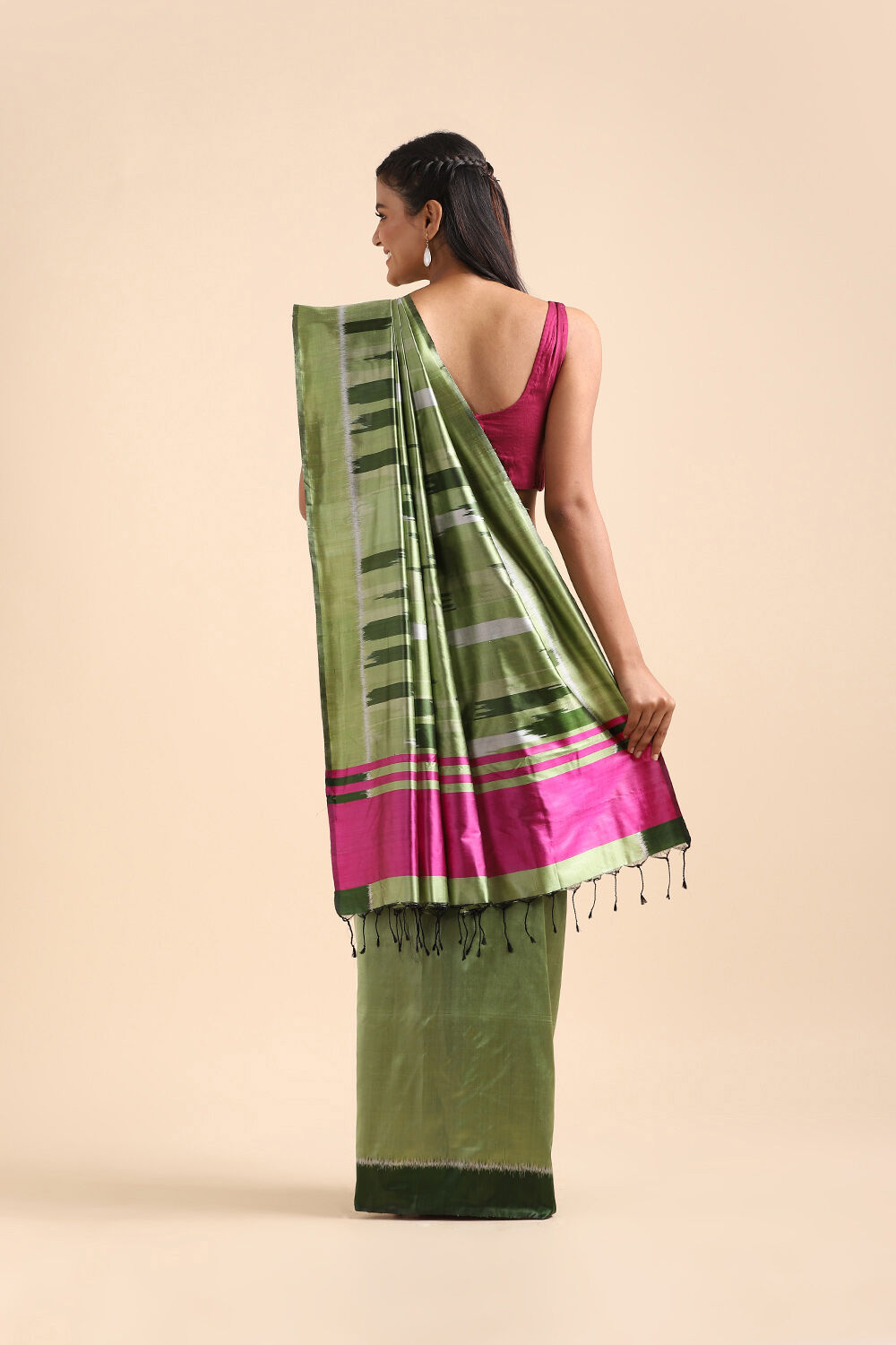 Light Green Pure Silk Odissa Ikat Saree image number null