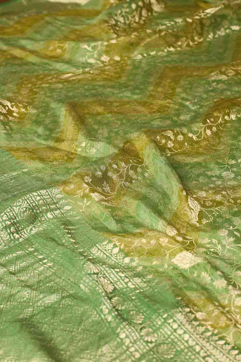 Green Woven Pure Silk Crepe Saree image number null