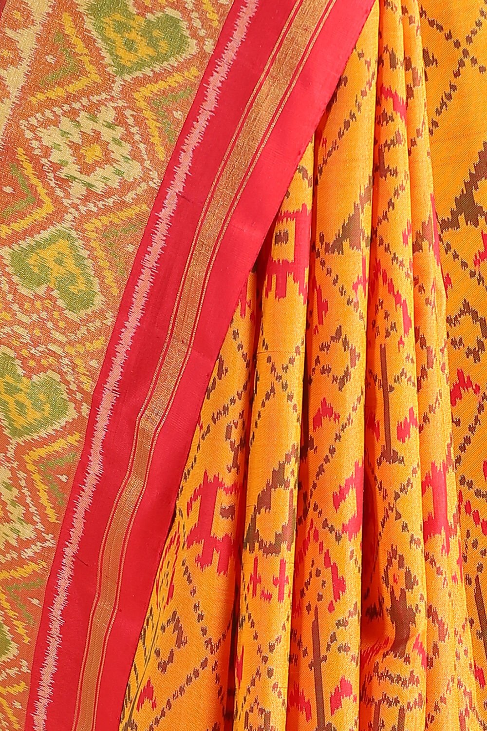 Yellow Handwoven Rajkot Patola Ikat Pure Silk Saree image number null