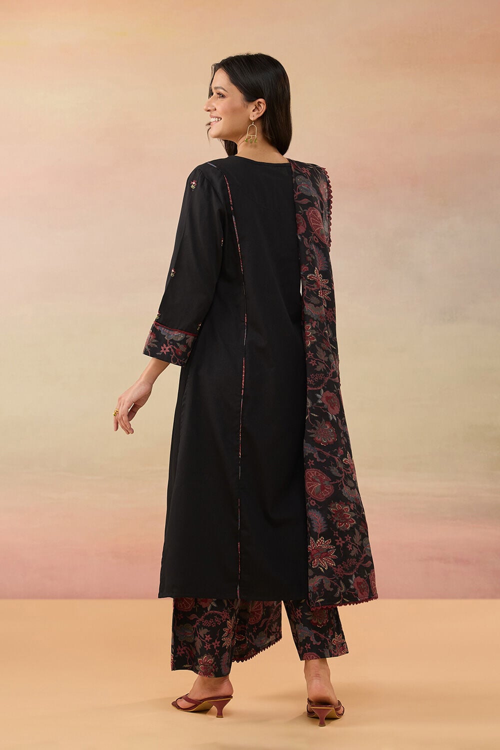Black Pure Cotton Embroidered Kurta Set image number null