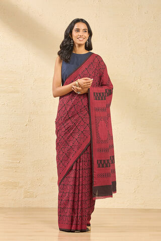 Red Bagh Block Printed Pure Cotton Saree thumbnail image number null
