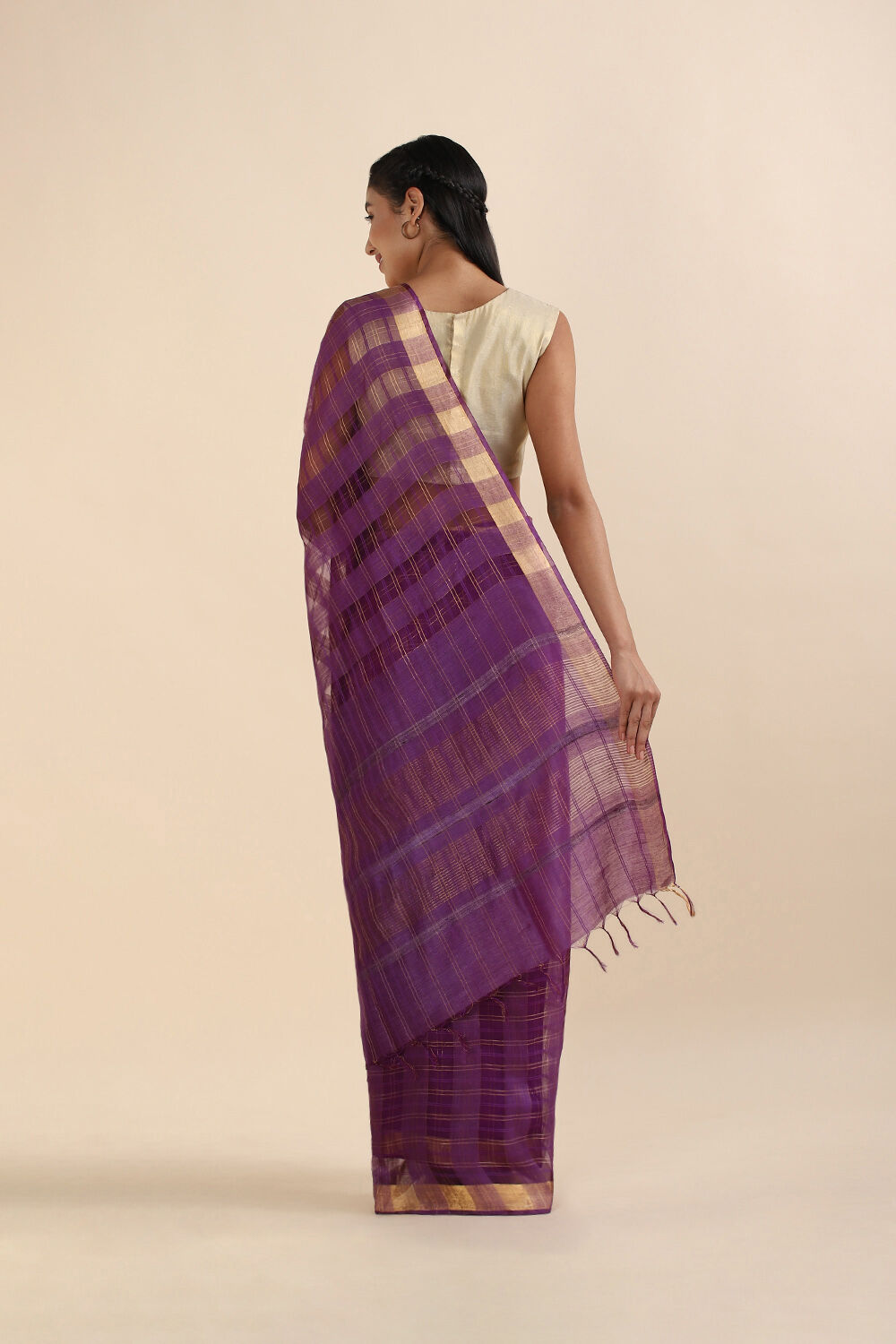 Dark Violet Pure Tussar Silk Bhagalpuri Saree image number null