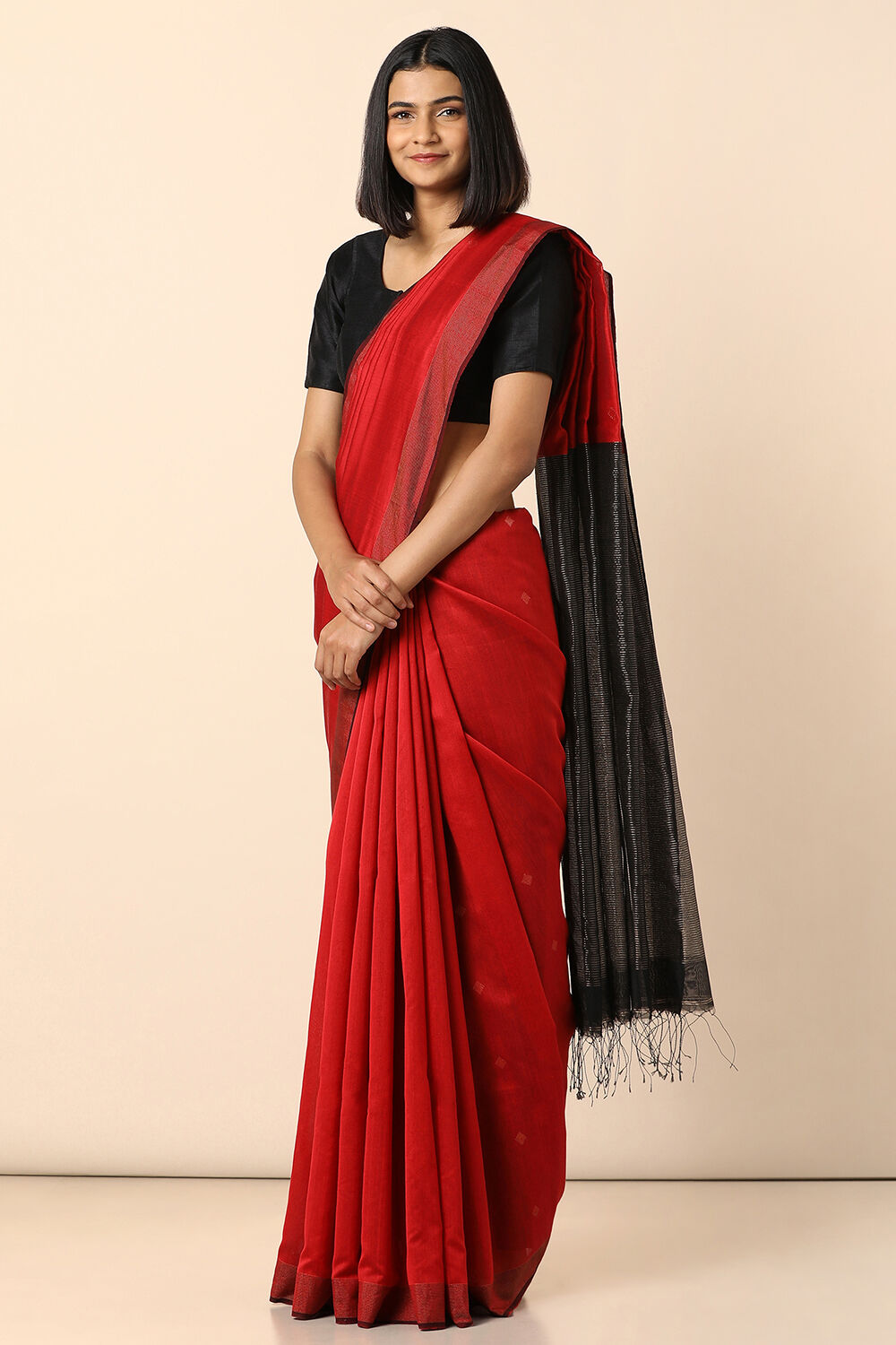 Red Pure Silk Cotton Bengal Saree image number null