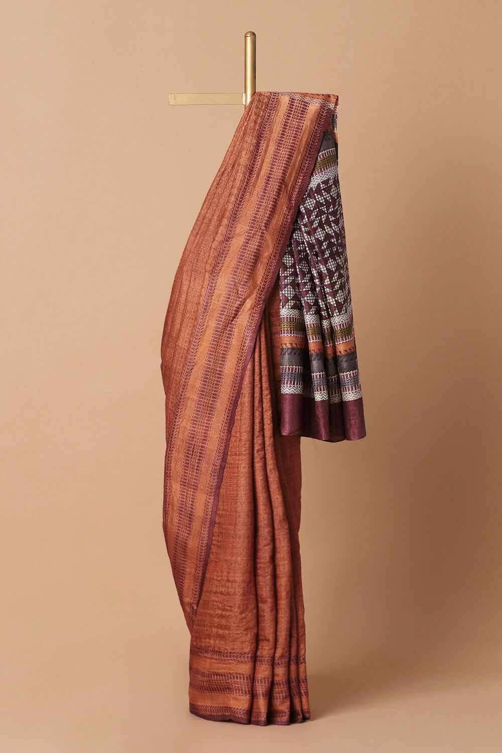 Dark Orange Pure Tussar Silk Printed Saree image number null