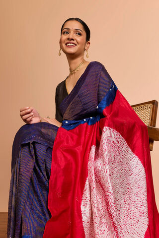 DarkBlue Bengal Pure Silk Tissue Mukaish Saree image number