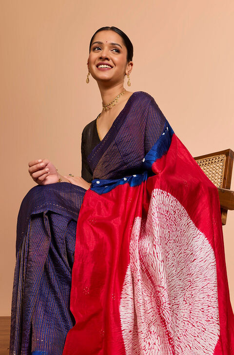 DarkBlue Bengal Pure Silk Tissue Mukaish Saree