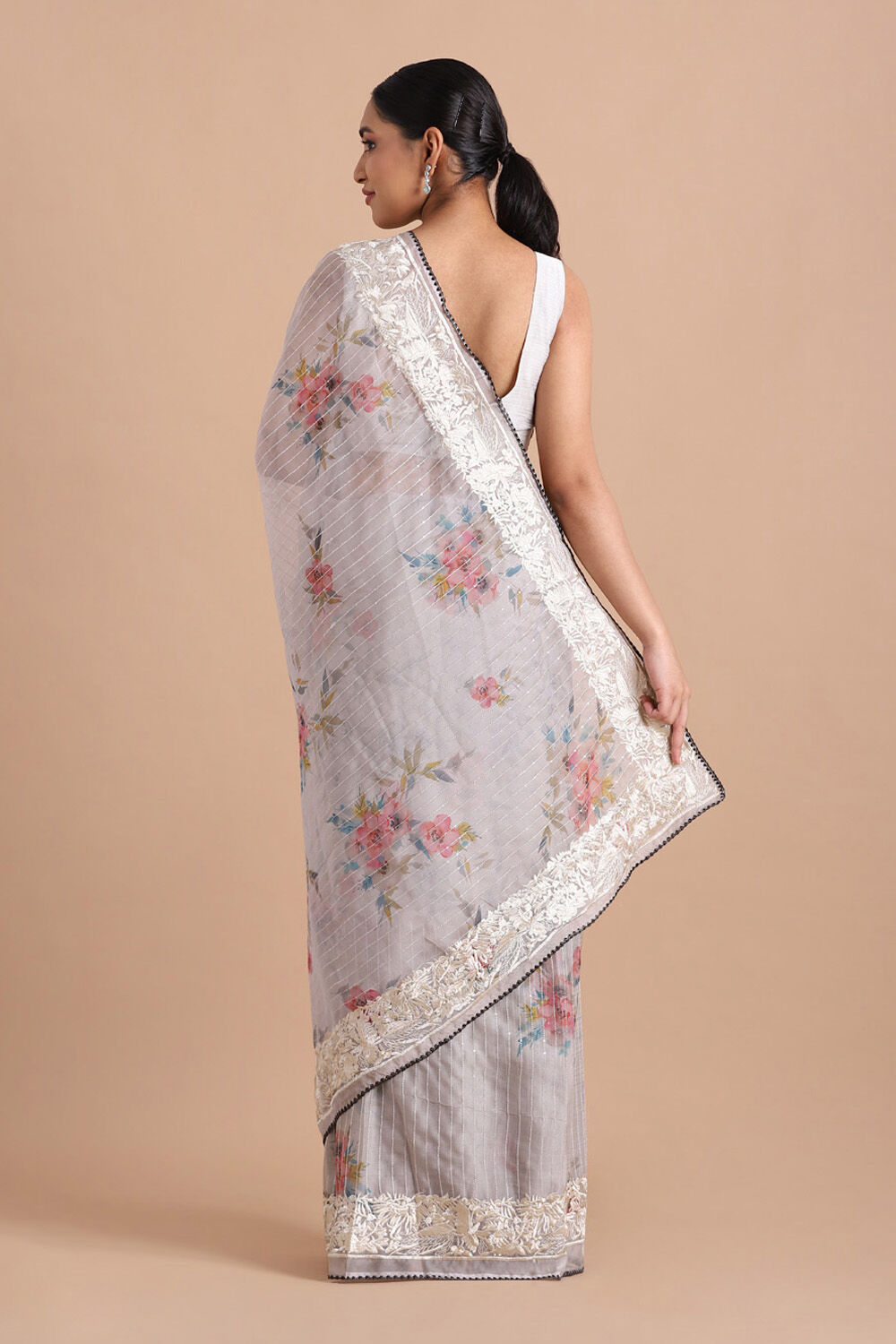 Grey Pure Embroidered Saree image number null